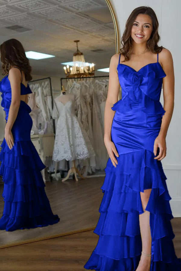 Mermaid V-Neck Ruffle Chiffon Yellow Flower Prom Dress PSK705