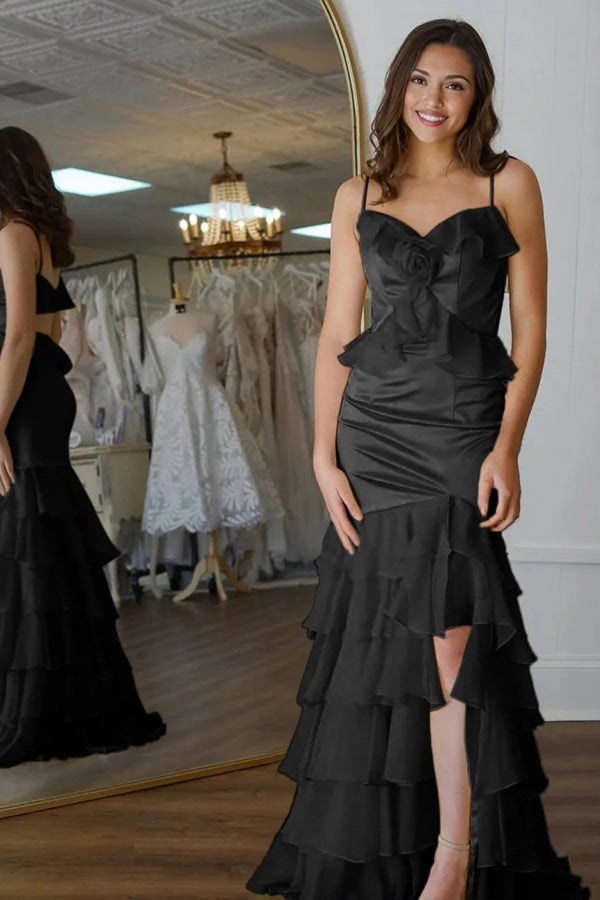 Mermaid V-Neck Ruffle Chiffon Yellow Flower Prom Dress PSK705