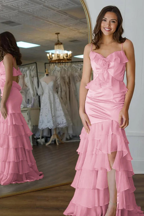 Mermaid V-Neck Ruffle Chiffon Yellow Flower Prom Dress PSK705