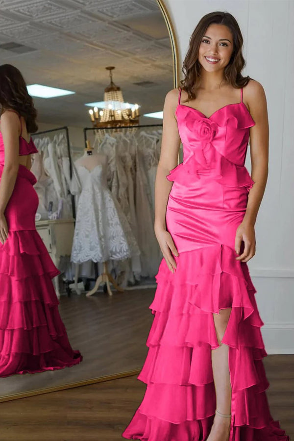 Mermaid V-Neck Ruffle Chiffon Yellow Flower Prom Dress PSK705