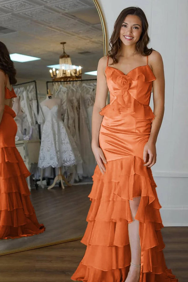 Mermaid V-Neck Ruffle Chiffon Yellow Flower Prom Dress PSK705