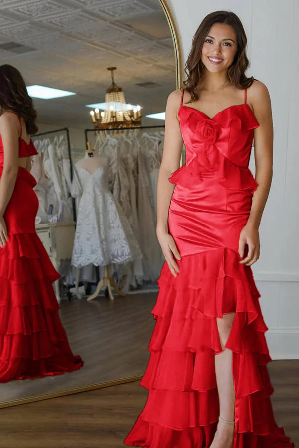 Mermaid V-Neck Ruffle Chiffon Yellow Flower Prom Dress PSK705