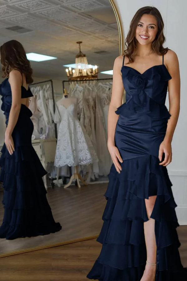 Mermaid V-Neck Ruffle Chiffon Yellow Flower Prom Dress PSK705