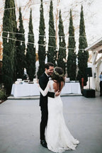 Mermaid V Neck Wedding Dress Long Sleeve Lace Bridal Gown