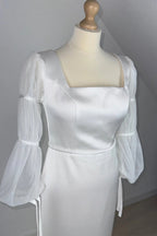 Mermaid White Square Neck Long Sleeves Wedding Dress
