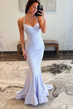 Mermaid Halter Neckline Sheath Sky Blue Long Prom Dress PSK636