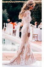 Nixenlangarm-Spitzen-Boho-Hochzeitskleid Rustikales Brautkleid