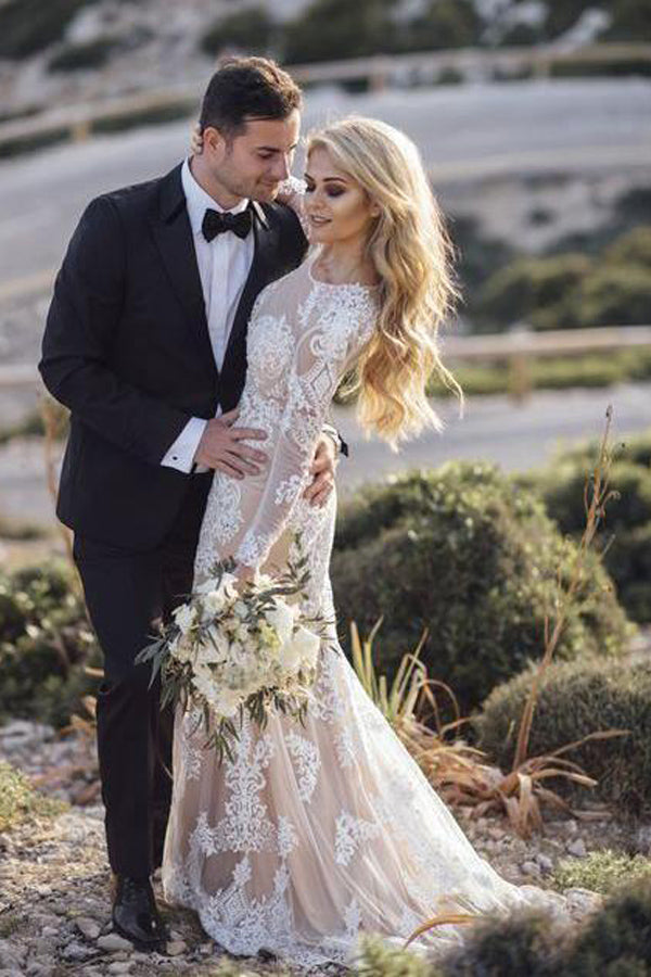Nixenlangarm-Spitzen-Boho-Hochzeitskleid Rustikales Brautkleid