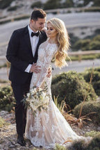 Nixenlangarm-Spitzen-Boho-Hochzeitskleid Rustikales Brautkleid