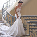 Abito da Sposa Sirena in Satin e Pizzo Moderno 2024, Scollatura a Cuore Senza Maniche, Treno Lungo e Semplice, Treno a Strascico, Su Misura