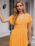 Numbersea Chiffon Bridesmaid Dresses Long Formal Evening Prom Mother of The Bride Dress with Flutter Sleeve     SEA28040