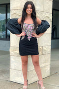 Vestido de Baile Negro Sin Tirantes con Aplicaciones de Cuentas y Mangas Desmontables Y2823