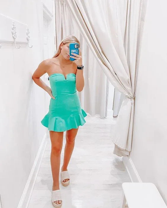 Trägerloses mintgrünes Ballkleid Abschlussballkleid Y2071