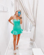 Trägerloses mintgrünes Ballkleid Abschlussballkleid Y2071