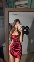 Robe de soirée en satin bordeaux, robe courte pour bal de fin d'année Y2120