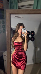 Robe de soirée en satin bordeaux, robe courte pour bal de fin d'année Y2120