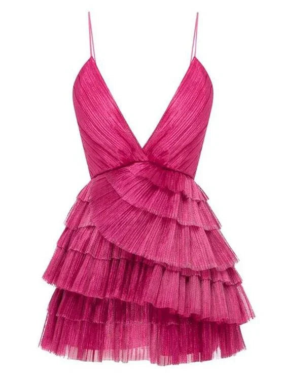 Kurzes Homecoming-Kleid Rüschen Trägertop Party Sexy Minikleid Y2199