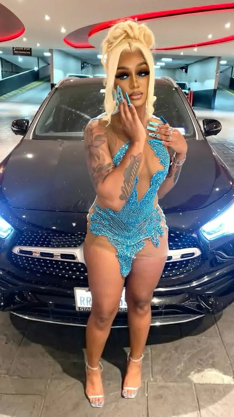 Vestido Sin Mangas Azul Sensual para el Baile de Bienvenida, Atuendo para el 22.º Cumpleaños, Vestido para Niñas Negras Y2239