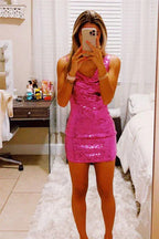 Asymmetrisches Schulter Fuchsia Bodycon Homecoming-Kleid Y2865