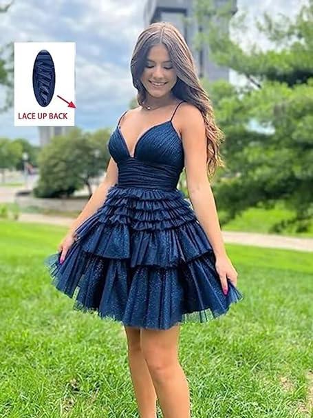 Träger Funkelnd Tüll Homecoming-Kleid mit Etagenrüschenrock SYH91