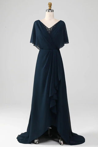 Kleid für die Brautmutter, asymmetrisch, Pailletten, Chiffon, mit Perlen