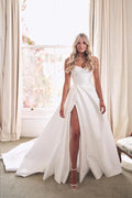 Nuovi Arrivi Abiti da Sposa Satin Senza Spalline A Linea con Corte