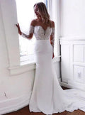 Nuovi Arrivi Satin Maniche Lunghe Sirena Con Abiti Da Sposa