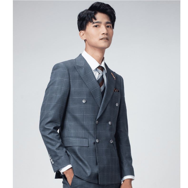 Fato para homem de corte duplo, estilo slim fit, estilo coreano, tendência para casamento, noivo, estilo britânico, casual, tamanhos grandes, fato para homem