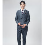 Fato para homem de corte duplo, estilo slim fit, estilo coreano, tendência para casamento, noivo, estilo britânico, casual, tamanhos grandes, fato para homem