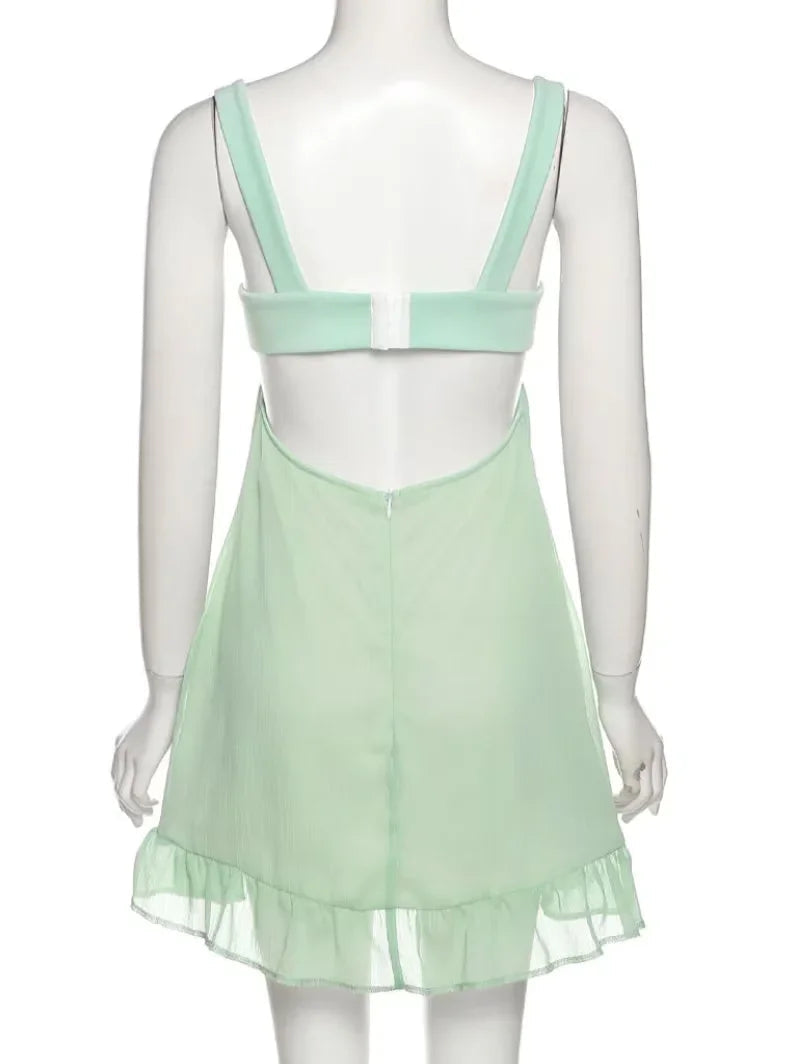 Grünes A-Linie Mini Homecoming-Kleid Rückenfreies Partykleid Y2510