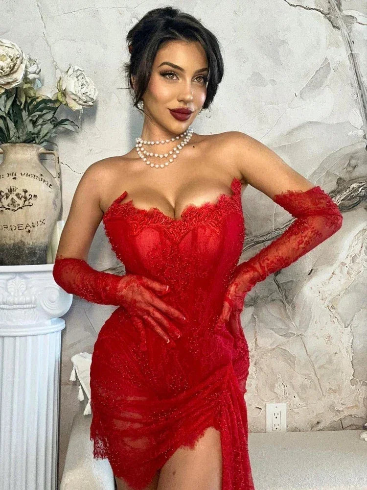 Vestido de Fiesta Corto Rojo con Encaje para Baile de Graduación Modelo Y7387