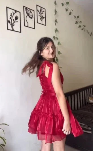 Süßes Rotes A-Linien Tüll Homecoming-Kleid Kurzes Promkleid Y8509