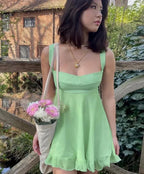 Grünes A-Linie Mini Homecoming-Kleid Rückenfreies Partykleid Y2510