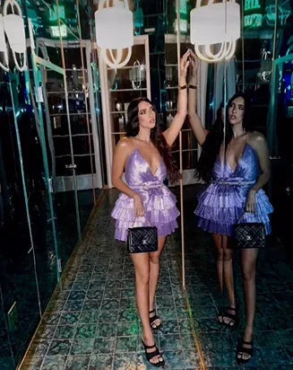 Vestido Corto de Regreso a Casa con Volantes, Escote de Tirantes Finos, Vestido Sexy Mini para Fiesta Y2199