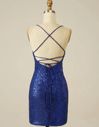 Sukienka na bal powitalny Royal Blue Sheath z aplikacjami cekinowymi i sznurowaniem Y2844
