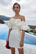 Off Shoulder Sleeveless Satin Mini Homecoming Dress With Ruffles PD540