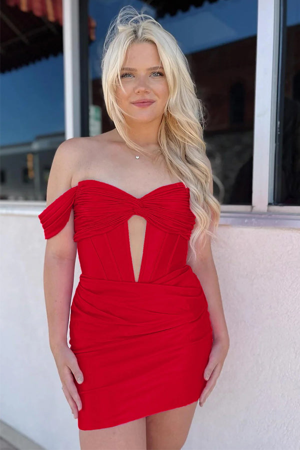 Off The Shoulder Tight Fuchsia Homecoming Dress Cocktail Dress PD559