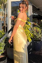 Off The Shoulder Simple Sheath Satin Aqua Long Prom Dress PSK709