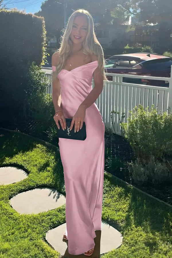 Off The Shoulder Simple Sheath Satin Aqua Long Prom Dress PSK709