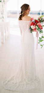 Abito da Sposa Charming in Pizzo con Spalle Scoperte e Maniche Lunghe, DB0168