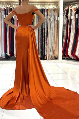 Vestido de festa ombro a ombro sereia cetim com pala PSK322