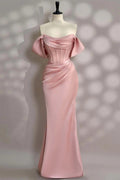 Vestido de festa corpete rosa claro ombro a ombro PSK677