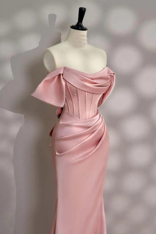 Schulterfreies hellrosa Korsett-Ballkleid Partykleid PSK677