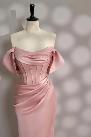 Schulterfreies hellrosa Korsett-Ballkleid Partykleid PSK677