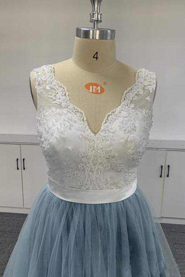 Vestidos de baile com decote em V e tule macio ombré, renda bordada, vestidos de cerimónia PSK056