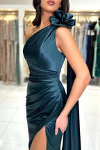 Chic One-Shoulder Sleeveless Floor-Length Split Front Prom Dresses by BIZTUNNEL