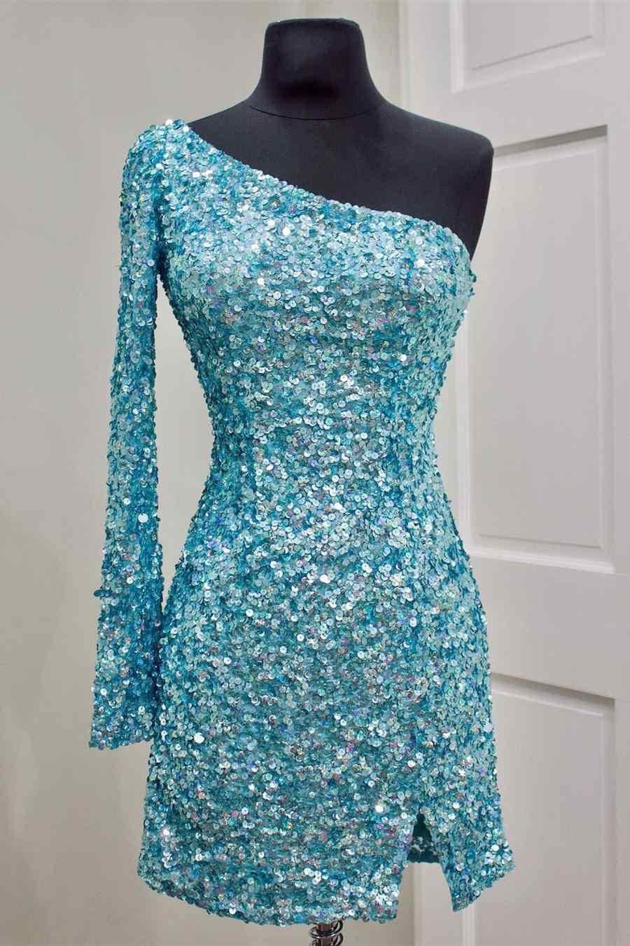 Vestido de Fiesta de Mangas Largas con Lentejuelas en Rosa Fucsia Vibrante SYH18