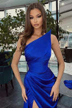 One Shoulder Pleats Side Split Sheath Prom Dress Party Gown PSK681