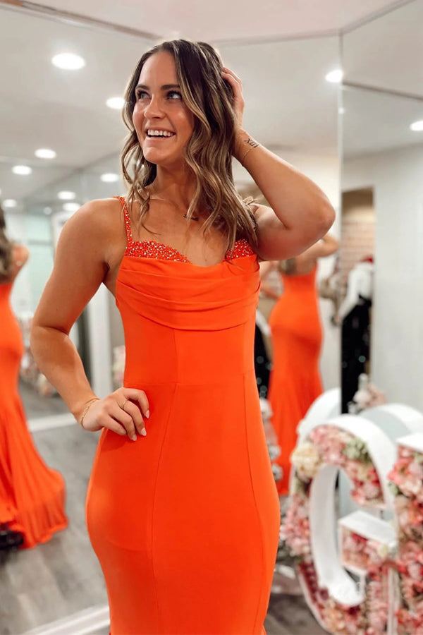 Mermaid Spandex Orange Prom Dress Strap Formal Dress PSK536