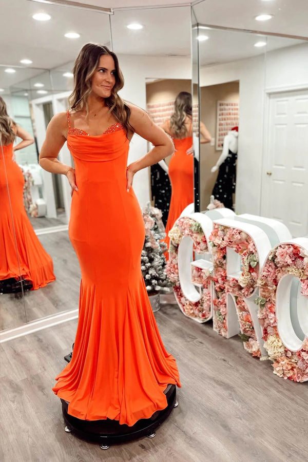 Mermaid Spandex Orange Prom Dress Strap Formal Dress PSK536